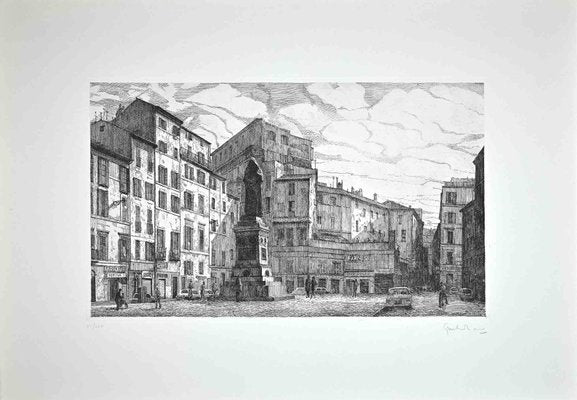 Giuseppe Malandrino, View of Piazza Campo Dé Fiori, Original Etching, 1970-ZCI-1179781