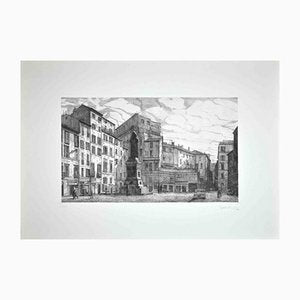 Giuseppe Malandrino, View of Piazza Campo Dé Fiori, Original Etching, 1970-ZCI-1179781