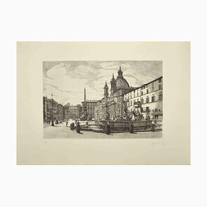 Giuseppe Malandrino, View of Piazza Navona, Etching, 1970-ZCI-1762058