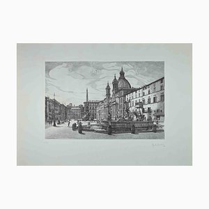 Giuseppe Malandrino, View of Piazza Navona, Original Etching, 1970-ZCI-1325429