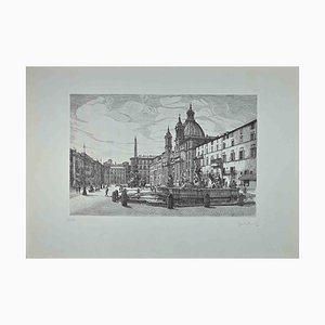 Giuseppe Malandrino, View of Piazza Navona, Original Etching, 1970-ZCI-1344791