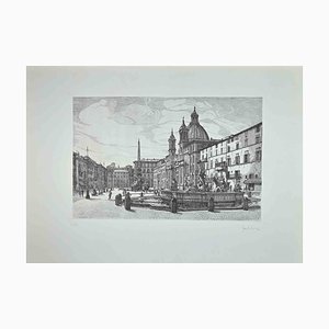 Giuseppe Malandrino, View of Piazza Navona, Original Etching, 1970-ZCI-1344717