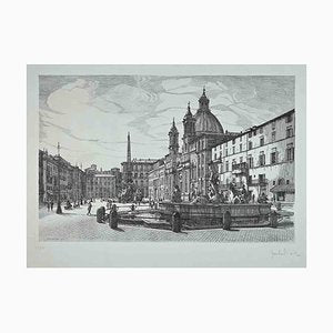 Giuseppe Malandrino, View of Piazza Navona, Original Etching, 1970s-ZCI-1367511