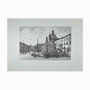 Giuseppe Malandrino, View of Piazza Navona, Original Etching, 1970s-ZCI-1405028