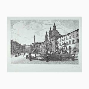 Giuseppe Malandrino, View of Piazza Navona, Original Etching, 1970s-ZCI-1405774