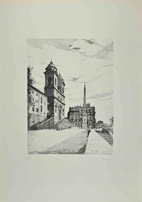 Giuseppe Malandrino, View of Trinità dé Monti, Etching, 1970-ZCI-2032719