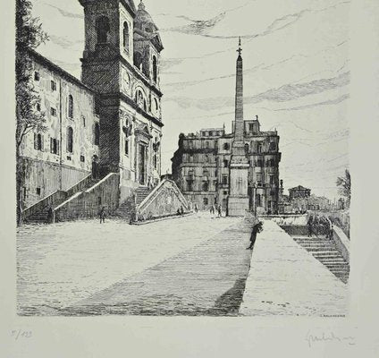 Giuseppe Malandrino, View of Trinità dé Monti, Etching, 1970-ZCI-2032719