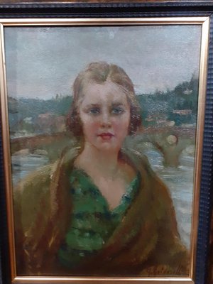 Giuseppe Maldarelli, Portrait of Woman, 1920s, Oil on Board, Framed-AKA-1794643