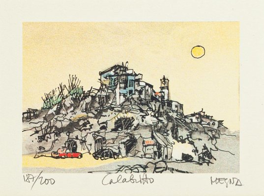 Giuseppe Megna, Calabritto, Lithograph on Paper, 1980s-ZCI-1760465