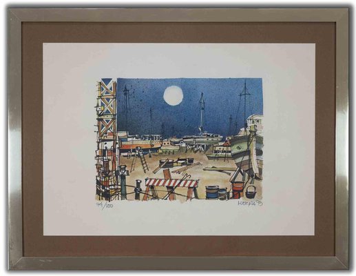 Giuseppe Megna, Industrial Port, 1979, Lithograph, Framed-ZCI-1164289