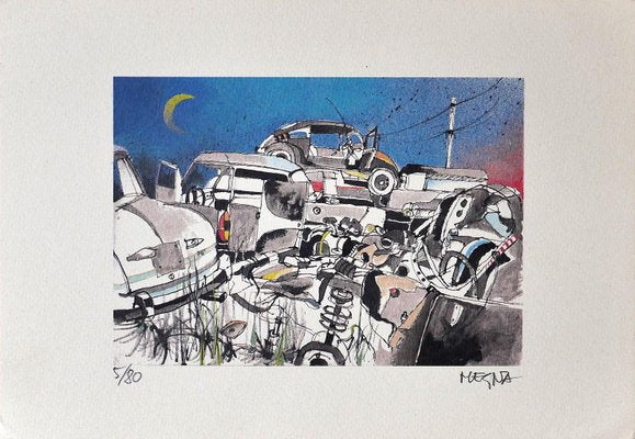 Giuseppe Megna, Scarp Cars, Original Lithograph, 1976-ZCI-2024801