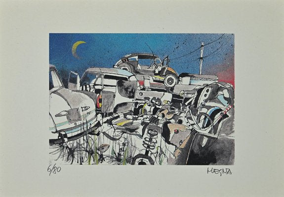 Giuseppe Megna, Scrap Cars, Original Lithograph, 1970-ZCI-943938