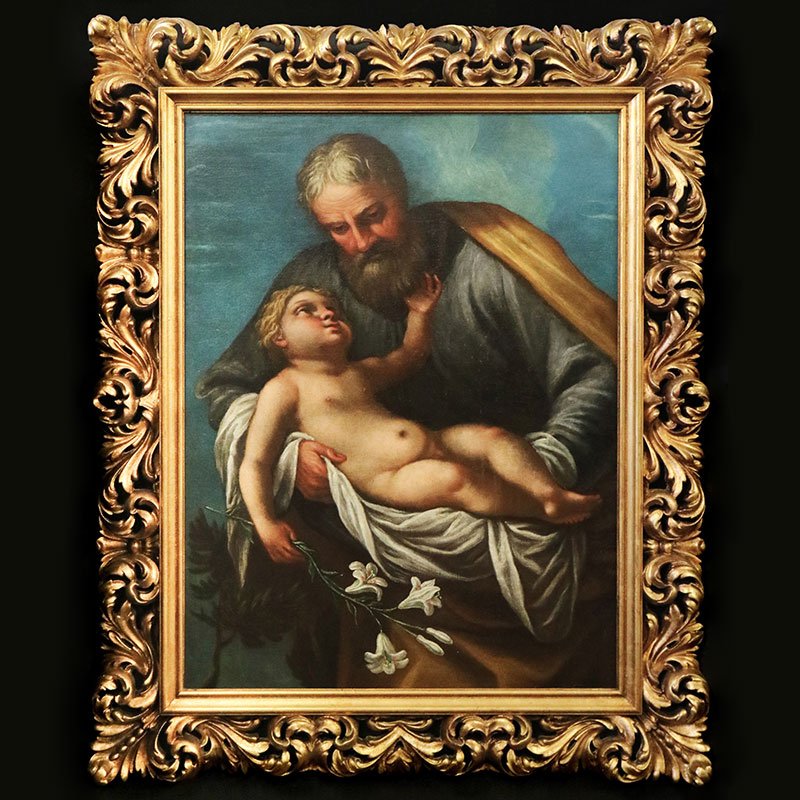 Giuseppe Nuvolone, St. Joseph with the Baby Jesus in His Arms, 1800s, Oil on Canvas, Framed