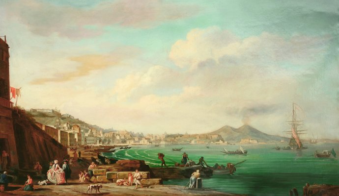 Giuseppe Pellegrini, View of Naples with Mount Vesuvius, Oil on Canvas-VHF-949448