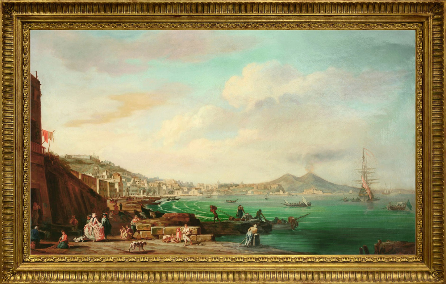 Giuseppe Pellegrini, View of Naples with Mount Vesuvius, Oil on Canvas