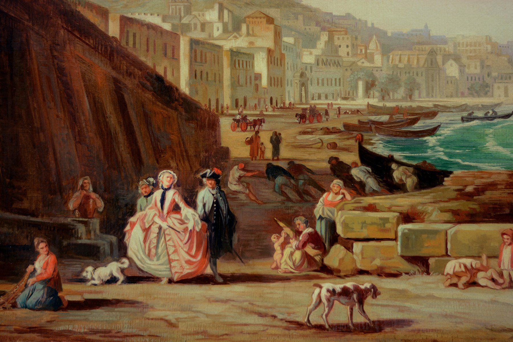 Giuseppe Pellegrini, View of Naples with Mount Vesuvius, Oil on Canvas