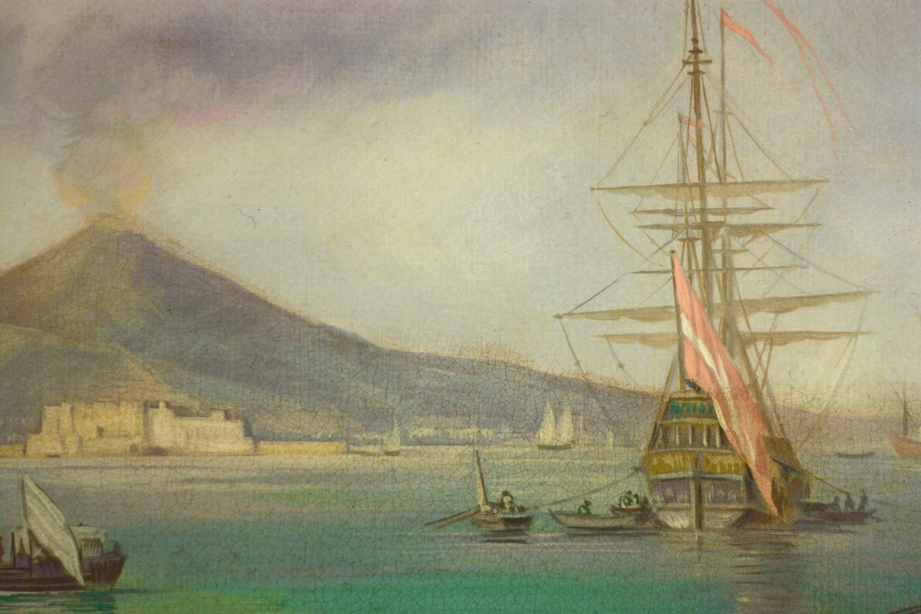 Giuseppe Pellegrini, View of Naples with Mount Vesuvius, Oil on Canvas