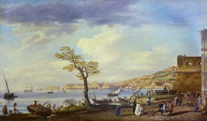 Giuseppe Pellegrini, View of the Bay of Naples, Oil on Canvas-VHF-949446