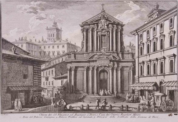 Giuseppe Vasi, Chiesa dei SS. Vincenzo ed Anastasio, Etching, Late 18th Century-ZCI-1380081