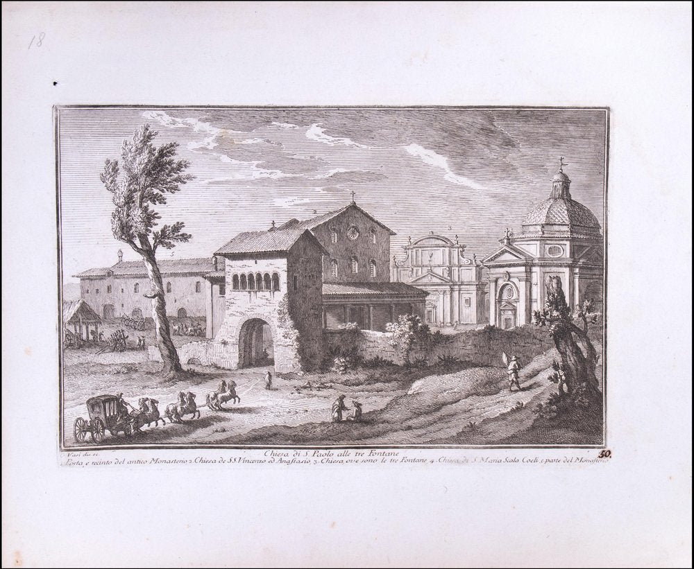 Giuseppe Vasi, Chiesa di S.Paolo alle tre Fontane, Etching, 18th Century