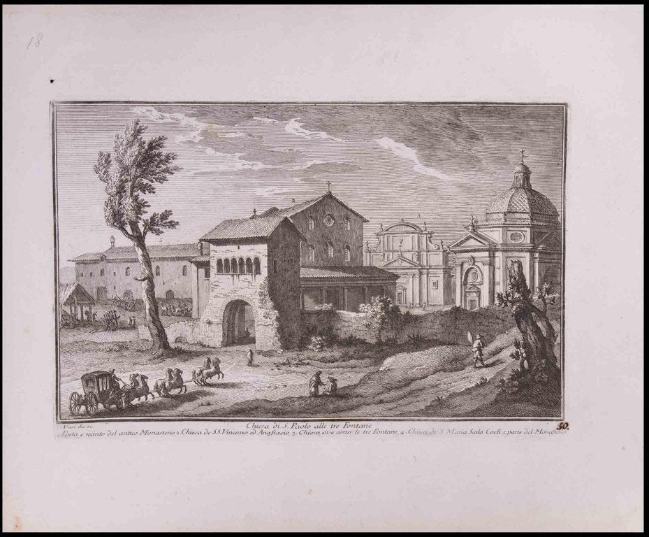 Giuseppe Vasi, Chiesa di S. Paolo alle Tre Fontane, Etching, Late 18th-Century