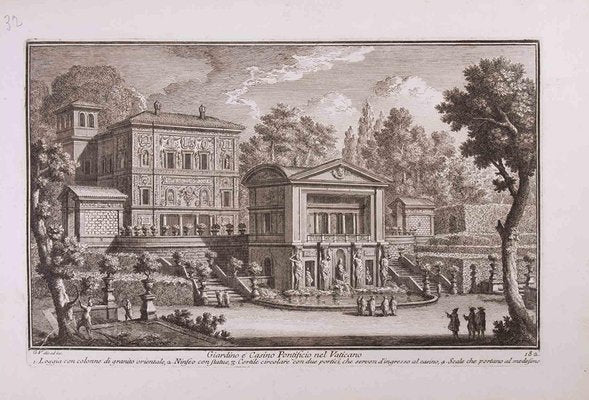 Giuseppe Vasi, Garden and Pontifical Casino, Etching, Late 18th-Century-ZCI-1306992