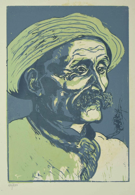 Giuseppe Viviani , Portrait of Old Man , Original Woodcut by Giuseppe Viviani , 1927