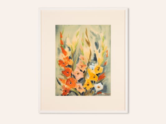 Gladioli, 1960s, Watercolor on Paper, Framed-GPP-1066559