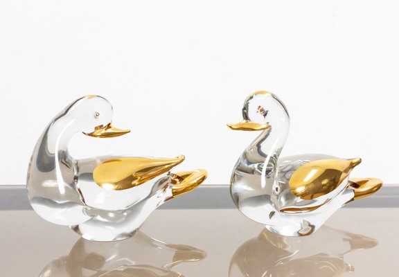 Glass and 24 Carat Gold Ducks from Murano, 1980s, Set of 2-GCG-722826