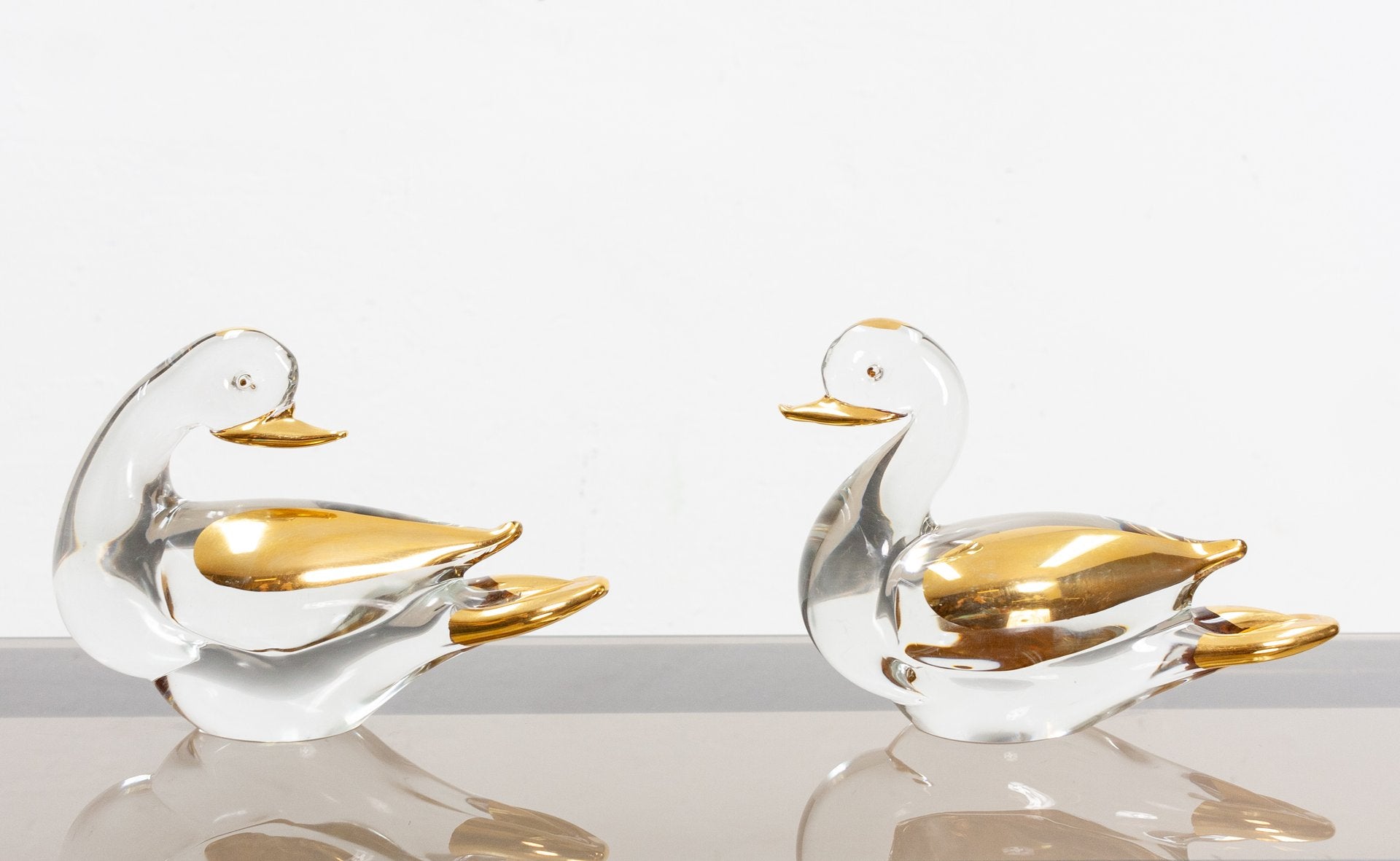 Glass and 24 Carat Gold Ducks from Murano, 1980s, Set of 2