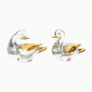 Glass and 24 Carat Gold Ducks from Murano, 1980s, Set of 2-GCG-722826