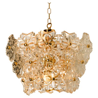 Glass and Brass Floral Three Tiers Light Fixture, 1970s-VDW-1058189