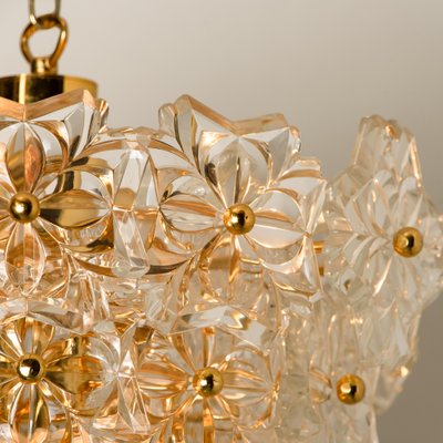 Glass and Brass Floral Three Tiers Light Fixture, 1970s-VDW-1058189