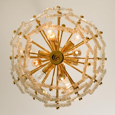 Glass and Brass Floral Three Tiers Light Fixture, 1970s-VDW-1058189