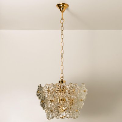 Glass and Brass Floral Three Tiers Light Fixture, 1970s-VDW-1058189