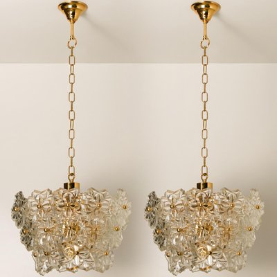 Glass and Brass Floral Three Tiers Light Fixture, 1970s-VDW-1058189