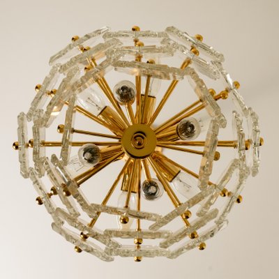 Glass and Brass Floral Three Tiers Light Fixture, 1970s-VDW-1058189