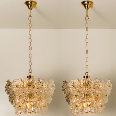 Glass and Brass Floral Three Tiers Light Fixture, 1970s-VDW-1058189