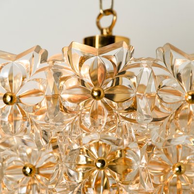 Glass and Brass Floral Three Tiers Light Fixture, 1970s-VDW-1058189