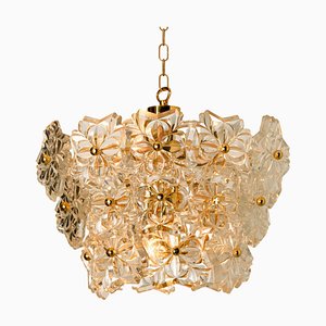 Glass and Brass Floral Three Tiers Light Fixture, 1970s-VDW-1058189