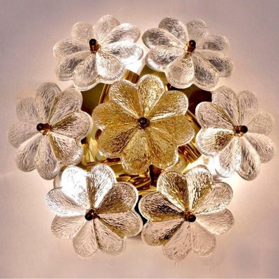 Glass and Brass Floral Wall Light from Ernst Palme, 1970s-VDW-1765711