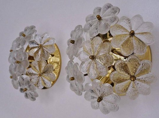 Glass and Brass Floral Wall Light from Ernst Palme, 1970s-VDW-1765711