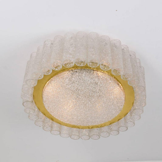 Glass and Brass Flush Mount attributed to Doria, 1960