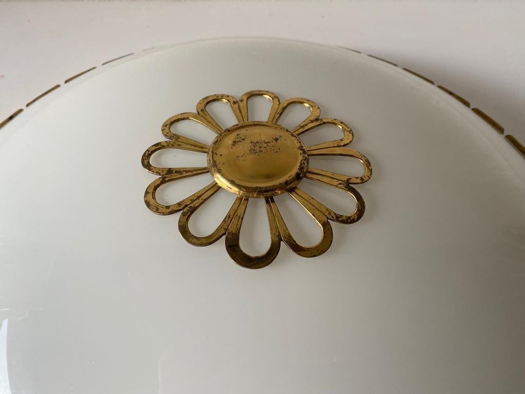 Glass and Brass Flush Mount by Vereinigte Werkstätten München, Germany, 1950s