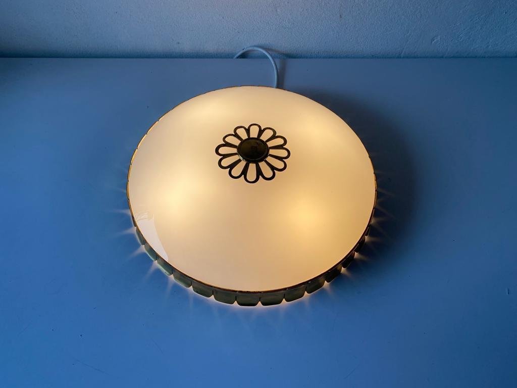 Glass and Brass Flush Mount by Vereinigte Werkstätten München, Germany, 1950s