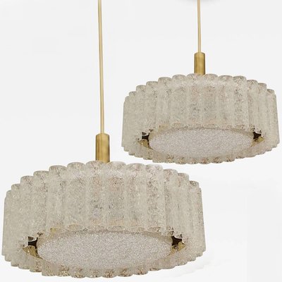 Glass and Brass Flush Mount Chandeliers by Doria Leuchten Germany, 1960s, Set of 2-VDW-619131