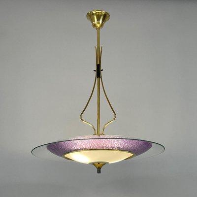 Glass and Brass Hanging Light from Fontana Arte, 1950s-OE-2016973