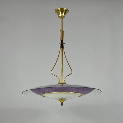 Glass and Brass Hanging Light from Fontana Arte, 1950s-OE-2016973