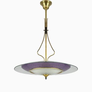 Glass and Brass Hanging Light from Fontana Arte, 1950s-OE-2016973