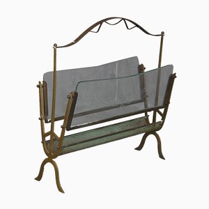 Glass and Brass Magazine Rack, 1950s-RAF-926260